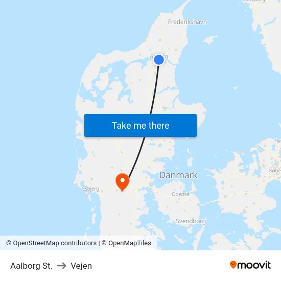 Aalborg St. to Vejen map