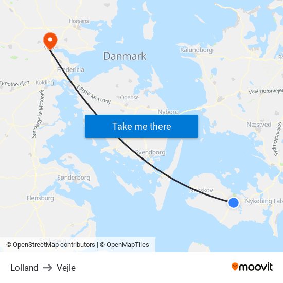 Lolland to Vejle map