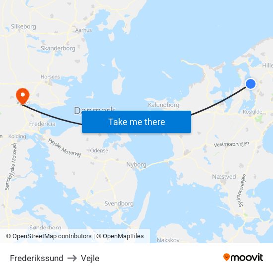 Frederikssund to Vejle map