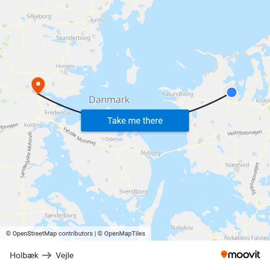 Holbæk to Vejle map