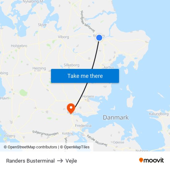 Randers Busterminal to Vejle map