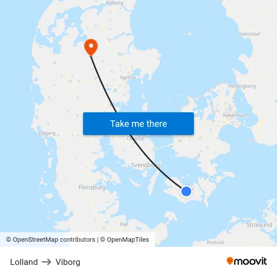 Lolland to Viborg map
