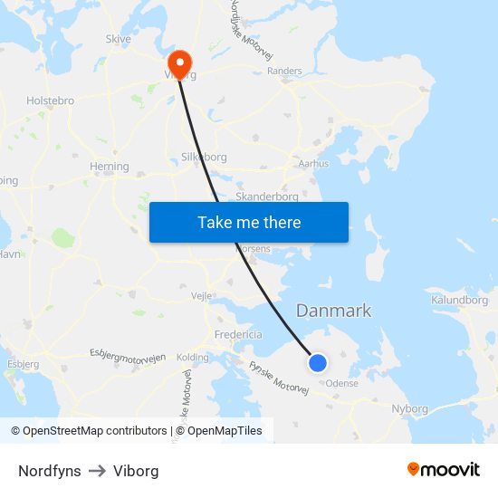 Nordfyns to Viborg map
