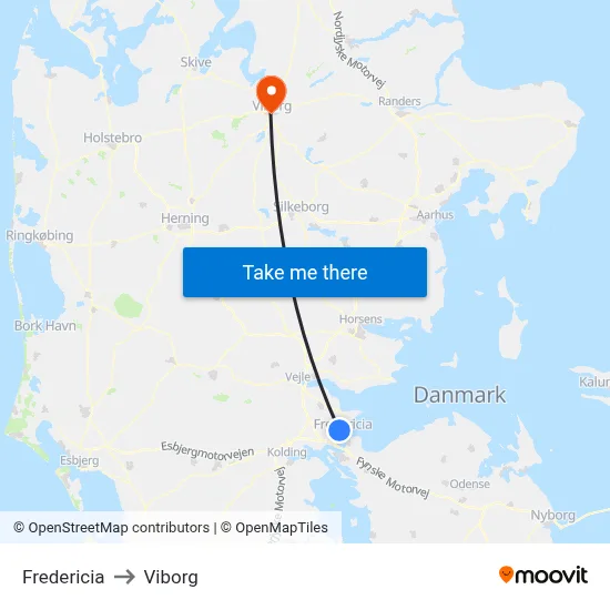 Fredericia to Viborg map