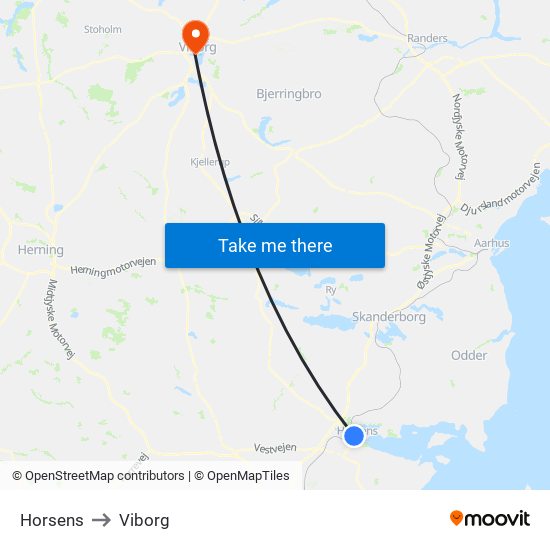 Horsens to Viborg map