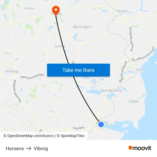 Horsens to Viborg map