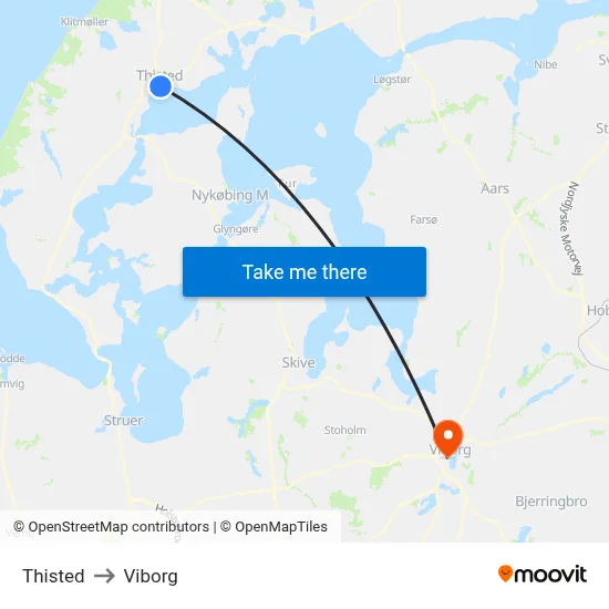 Thisted to Viborg map