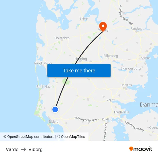 Varde to Viborg map
