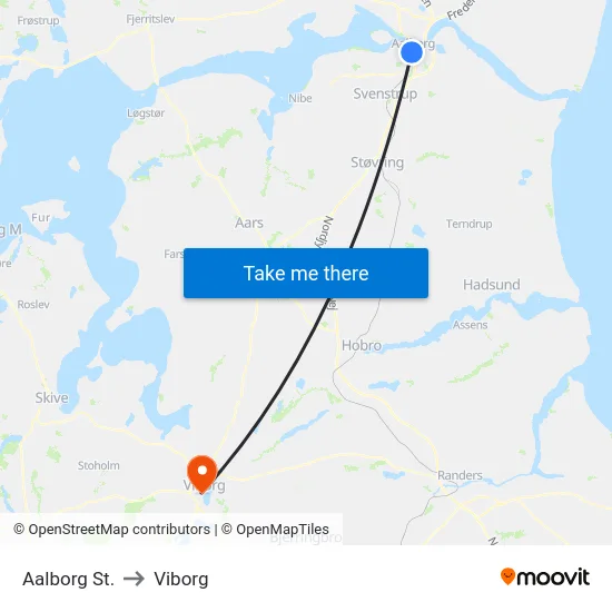 Aalborg St. to Viborg map