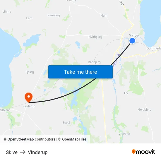 Skive to Vinderup map