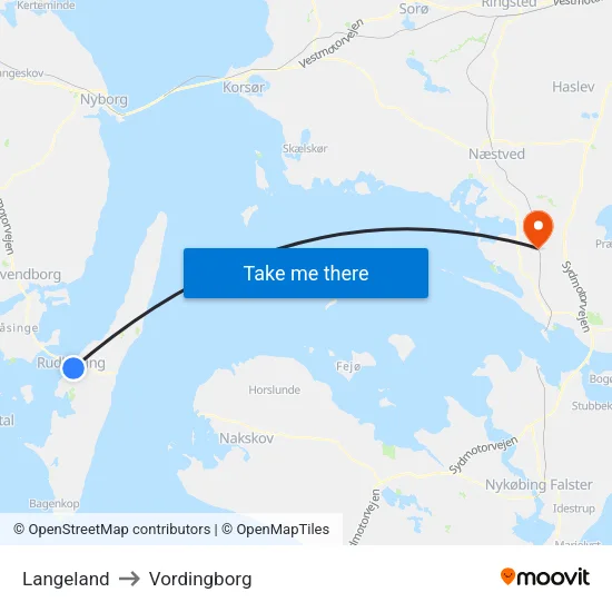 Langeland to Vordingborg map