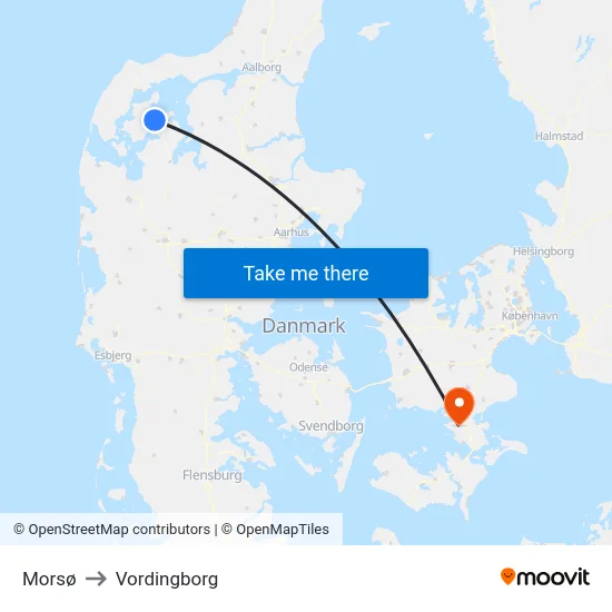 Morsø to Vordingborg map