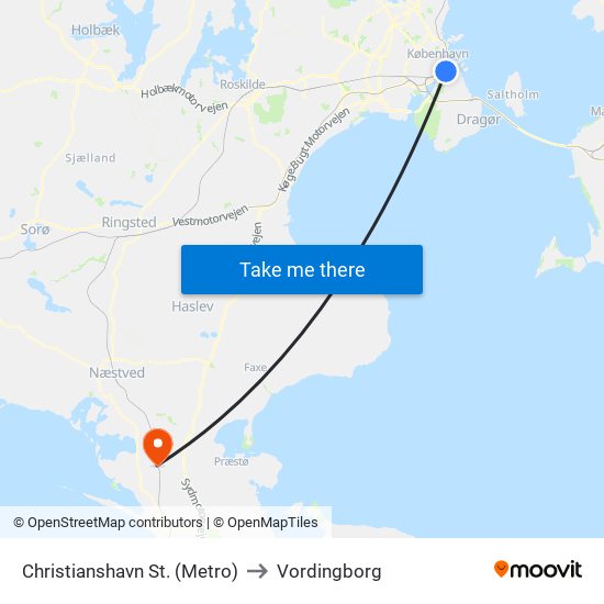 Christianshavn St. (Metro) to Vordingborg map