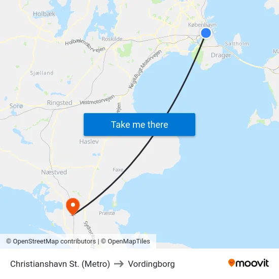 Christianshavn St. (Metro) to Vordingborg map