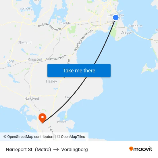 Nørreport St. (Metro) to Vordingborg map