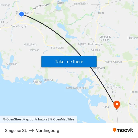 Slagelse St. to Vordingborg map