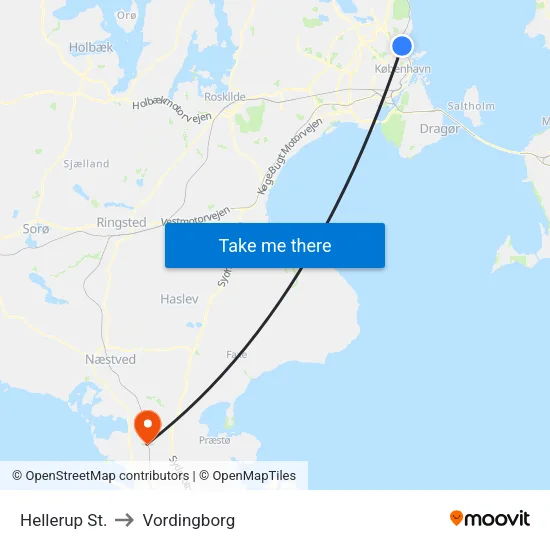 Hellerup St. to Vordingborg map