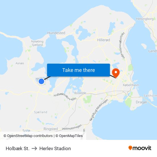 Holbæk St. to Herlev Stadion map