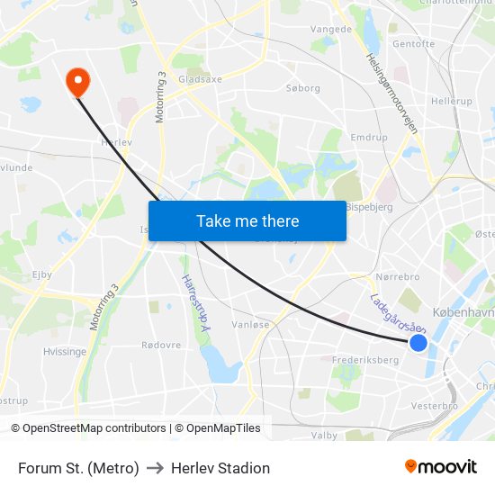 Forum St. (Metro) to Herlev Stadion map