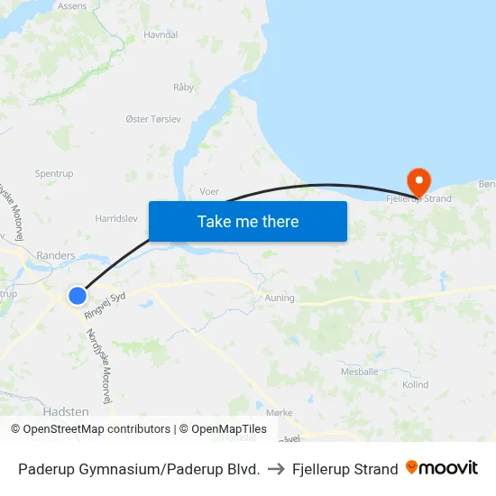 Paderup Gymnasium/Paderup Blvd. to Fjellerup Strand map