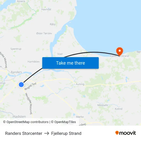 Randers Storcenter to Fjellerup Strand map
