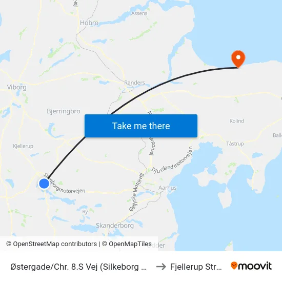 Østergade/Chr. 8.S Vej (Silkeborg Kom) to Fjellerup Strand map