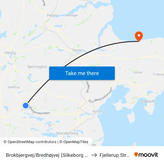 Brokbjergvej/Bredhøjvej (Silkeborg Kom) to Fjellerup Strand map