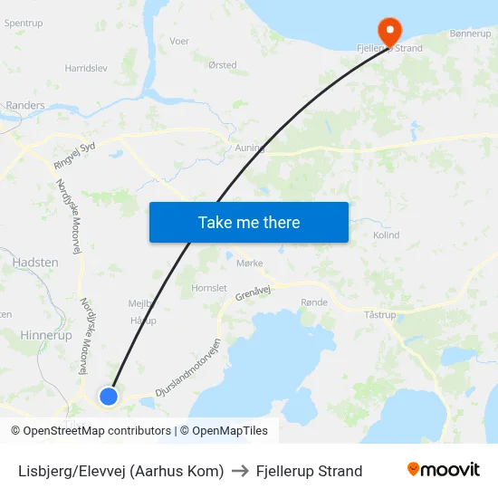 Lisbjerg/Elevvej (Aarhus Kom) to Fjellerup Strand map