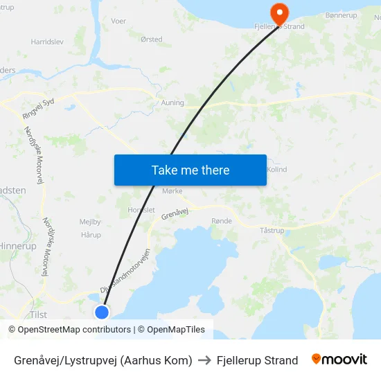 Grenåvej/Lystrupvej (Aarhus Kom) to Fjellerup Strand map