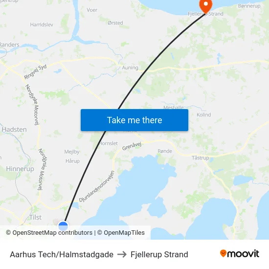 Aarhus Tech/Halmstadgade to Fjellerup Strand map