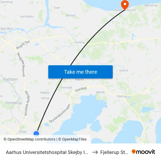 Aarhus Universitetshospital Skejby Indgang G to Fjellerup Strand map