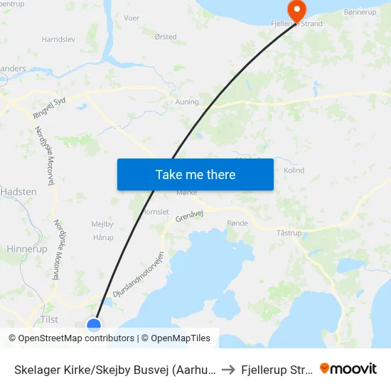 Skelager Kirke/Skejby Busvej (Aarhus Kom) to Fjellerup Strand map