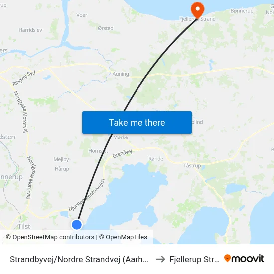 Strandbyvej/Nordre Strandvej (Aarhus Kom) to Fjellerup Strand map