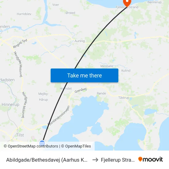 Abildgade/Bethesdavej (Aarhus Kom) to Fjellerup Strand map