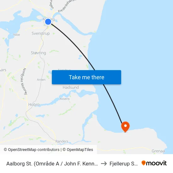 Aalborg St. (Område A / John F. Kennedys Plads) to Fjellerup Strand map