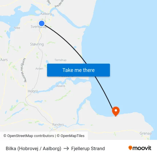 Bilka (Hobrovej / Aalborg) to Fjellerup Strand map