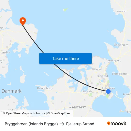 Bryggebroen (Islands Brygge) to Fjellerup Strand map