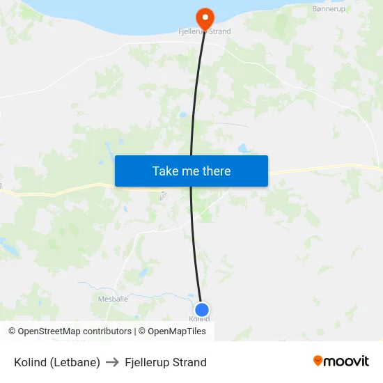 Kolind (Letbane) to Fjellerup Strand map