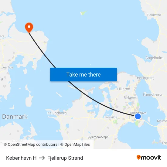 København H to Fjellerup Strand map