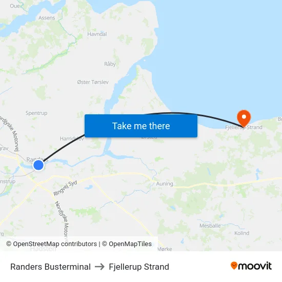 Randers Busterminal to Fjellerup Strand map