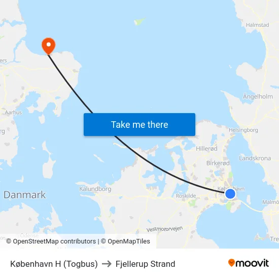 København H (Togbus) to Fjellerup Strand map