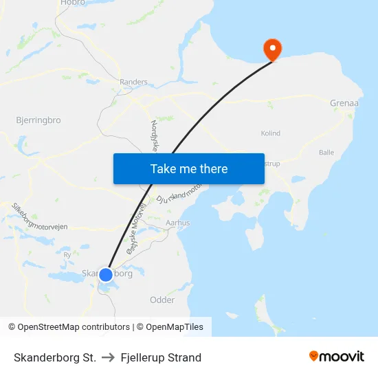Skanderborg St. to Fjellerup Strand map