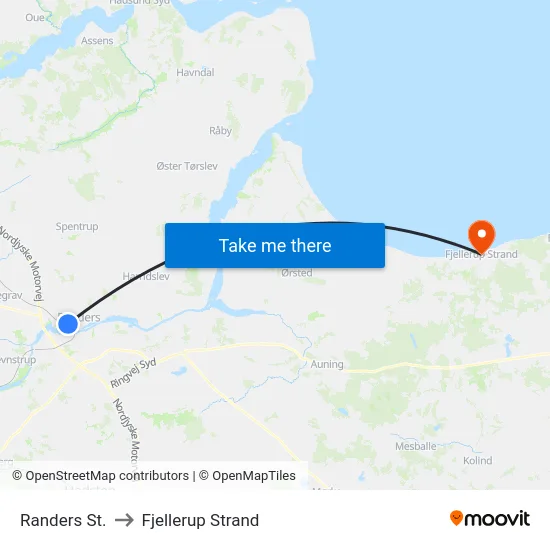 Randers St. to Fjellerup Strand map