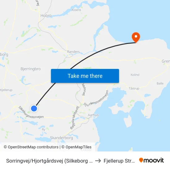 Sorringvej/Hjortgårdsvej (Silkeborg Kom) to Fjellerup Strand map