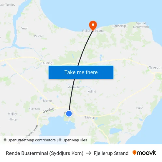Rønde Busterminal (Syddjurs Kom) to Fjellerup Strand map