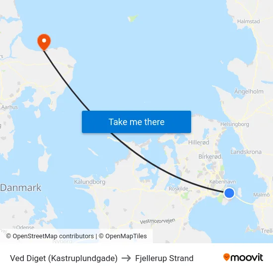Ved Diget (Kastruplundgade) to Fjellerup Strand map