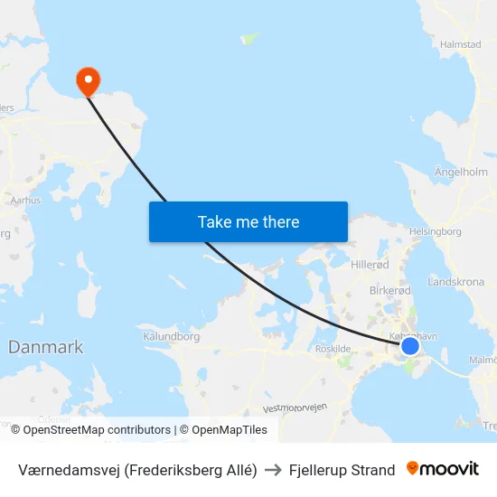 Værnedamsvej (Frederiksberg Allé) to Fjellerup Strand map
