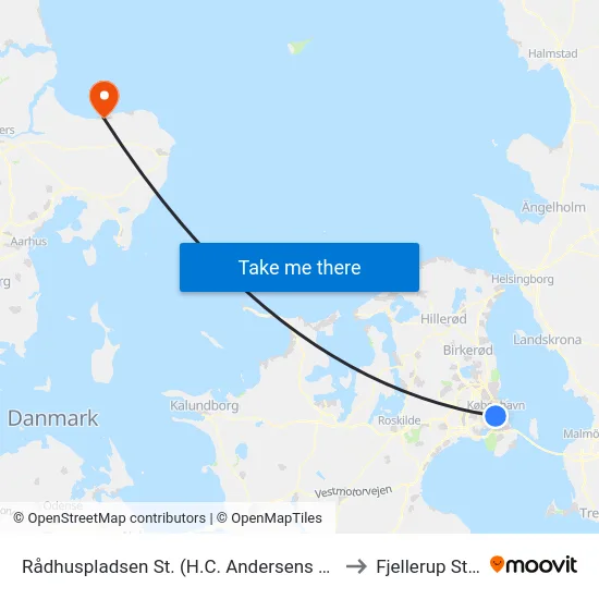Rådhuspladsen St. (H.C. Andersens Boulevard) to Fjellerup Strand map