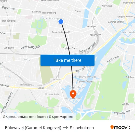 Bülowsvej (Gammel Kongevej) to Sluseholmen map