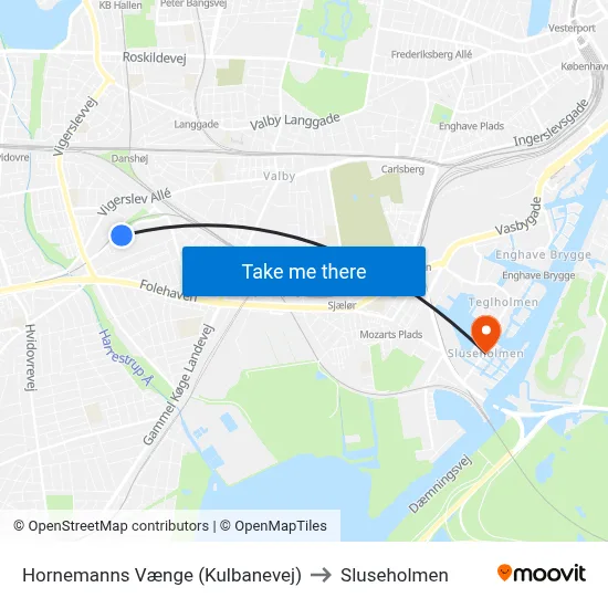 Hornemanns Vænge (Kulbanevej) to Sluseholmen map